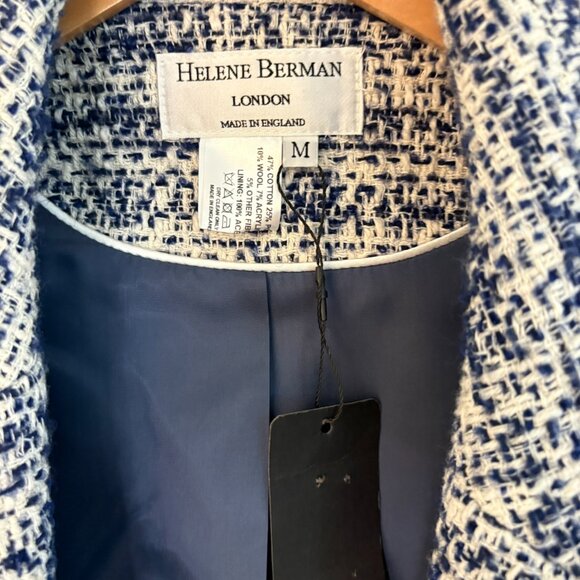 Helene Berman London Navy White Tweed Double Breasted Boucle Blazer Jacket M NWT - Picture 6 of 14